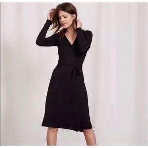 Boden Womens Wrap Dress SZ 10 R Black Long Sleeve Jersey Material